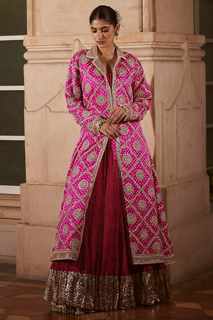 Pink Gajji Silk Jacket Set by Faabiiana at Pernia's Pop Up Shop