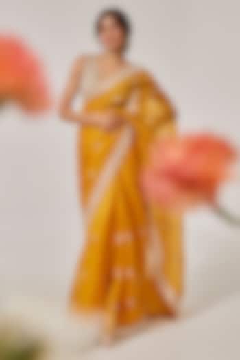 Mustard Organza Reception Saree Set by Faabiiana at Pernia's Pop Up Shop
