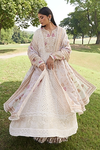 Ivory Lucknowi Anarkali Set by Faabiiana