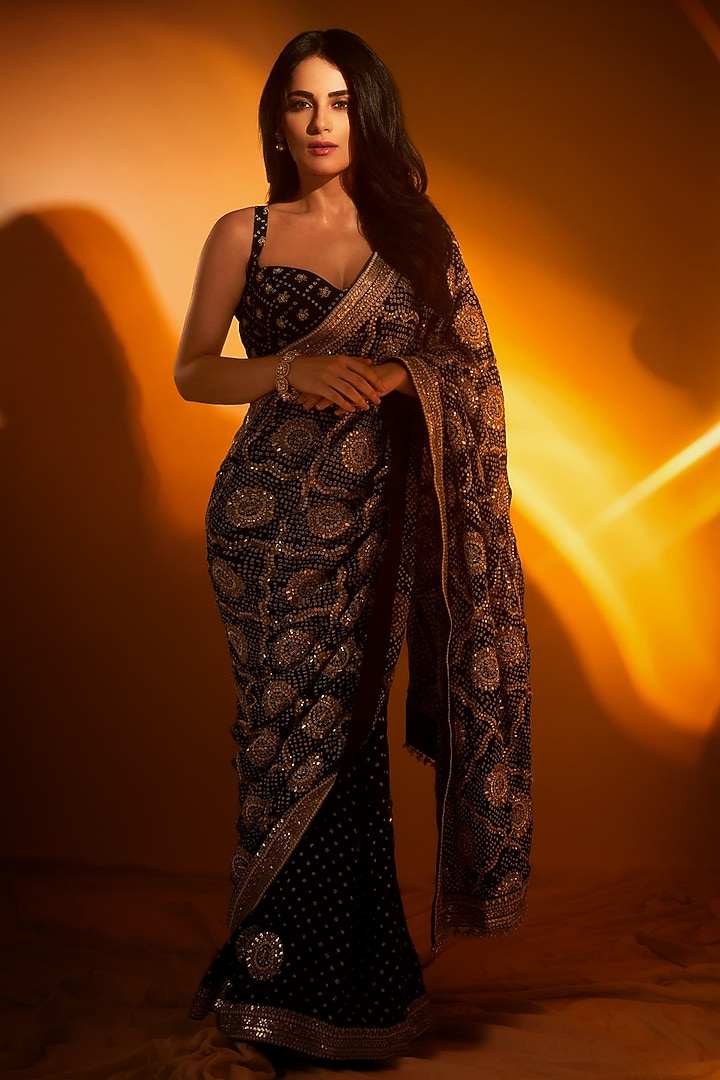Navy Blue Gajji Silk Bridal Saree Set by Faabiiana at Pernia's Pop Up Shop