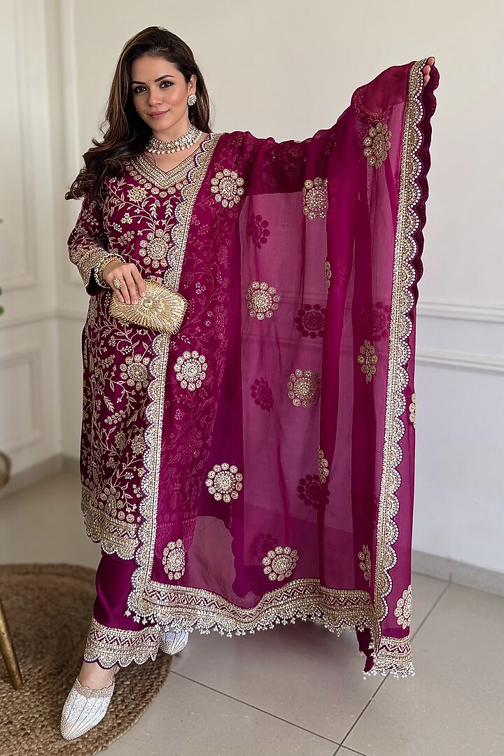 Purple Silk Kurta Set by Faabiiana at Pernia's Pop Up Shop