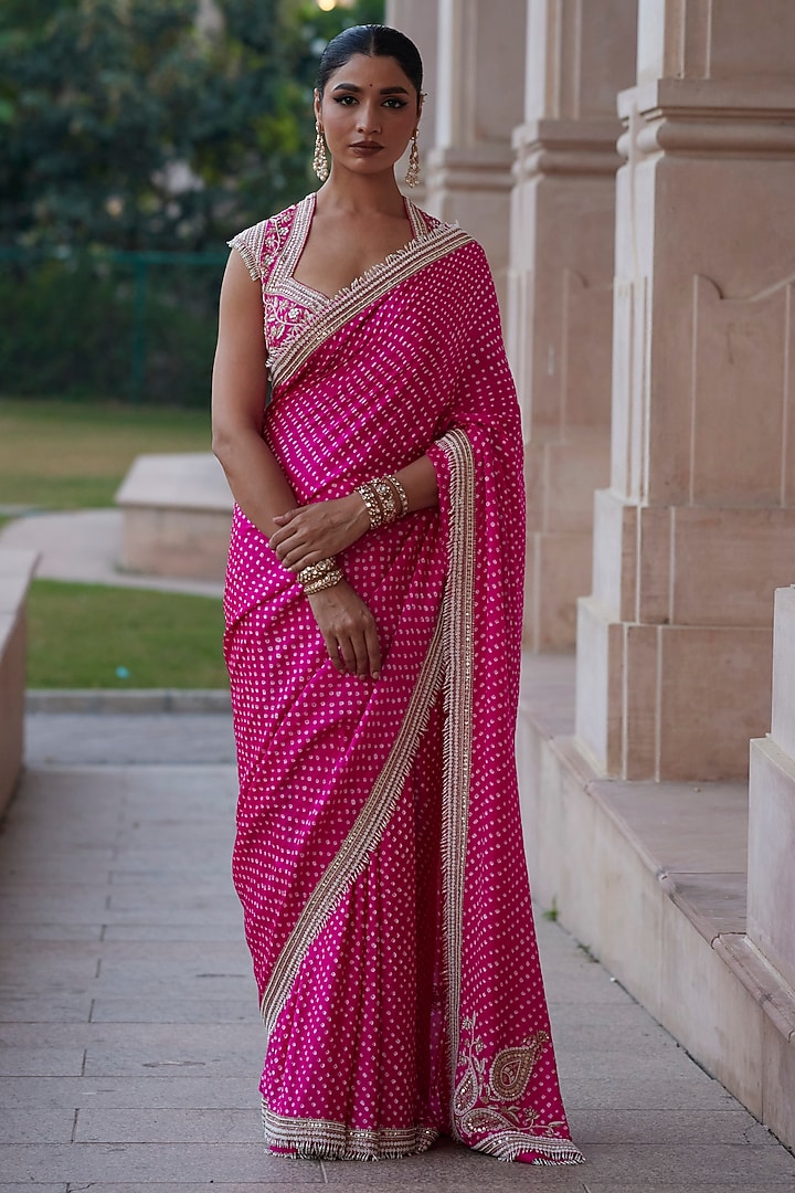 Pink Silk Reception Saree Set by Faabiiana at Pernia's Pop Up Shop