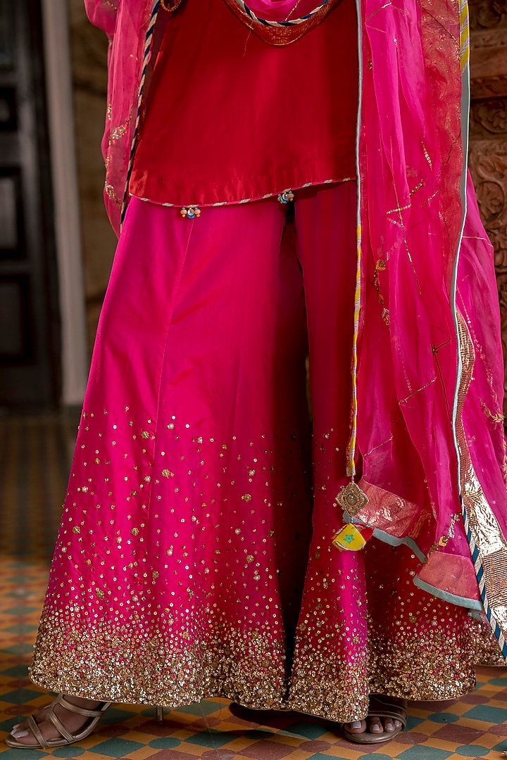 Magenta Silk Embroidered Wedding Sharara Set by Raji Ramniq at Pernia's Pop Up Shop