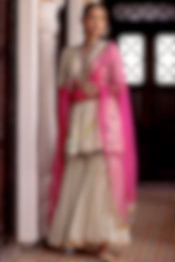 Ivory Crepe Printed Gharara Set by Raji ramniq at Pernia's Pop Up Shop