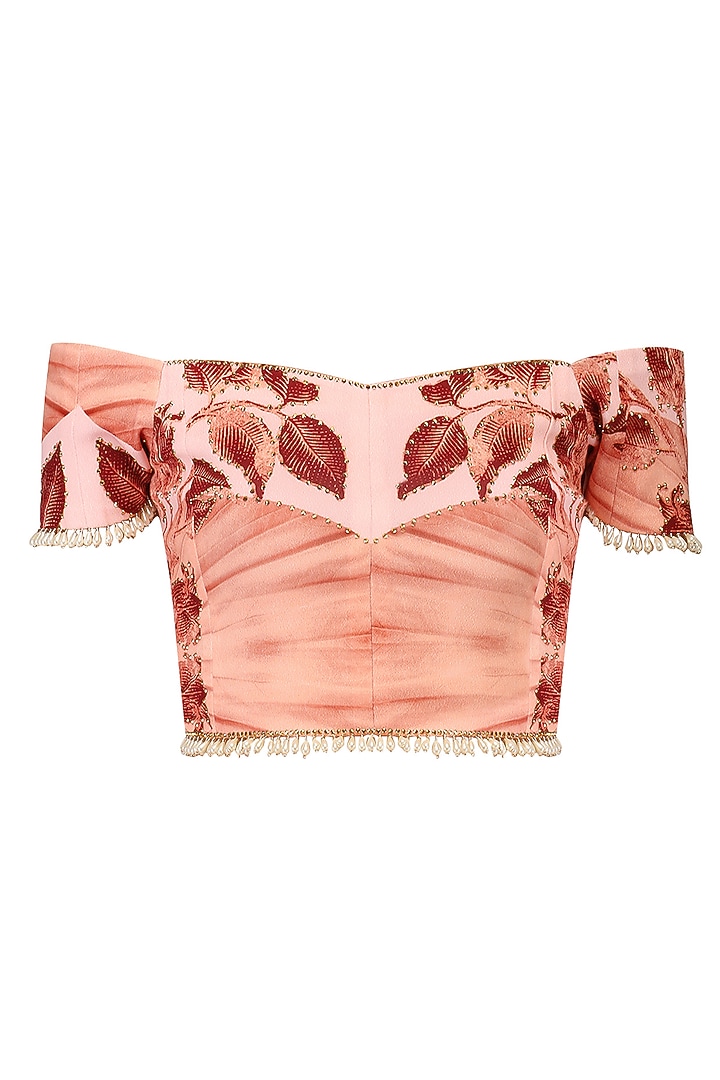 Pink lily print stitched saree with off shoulder blouse available only at Pernia's Pop Up Shop.