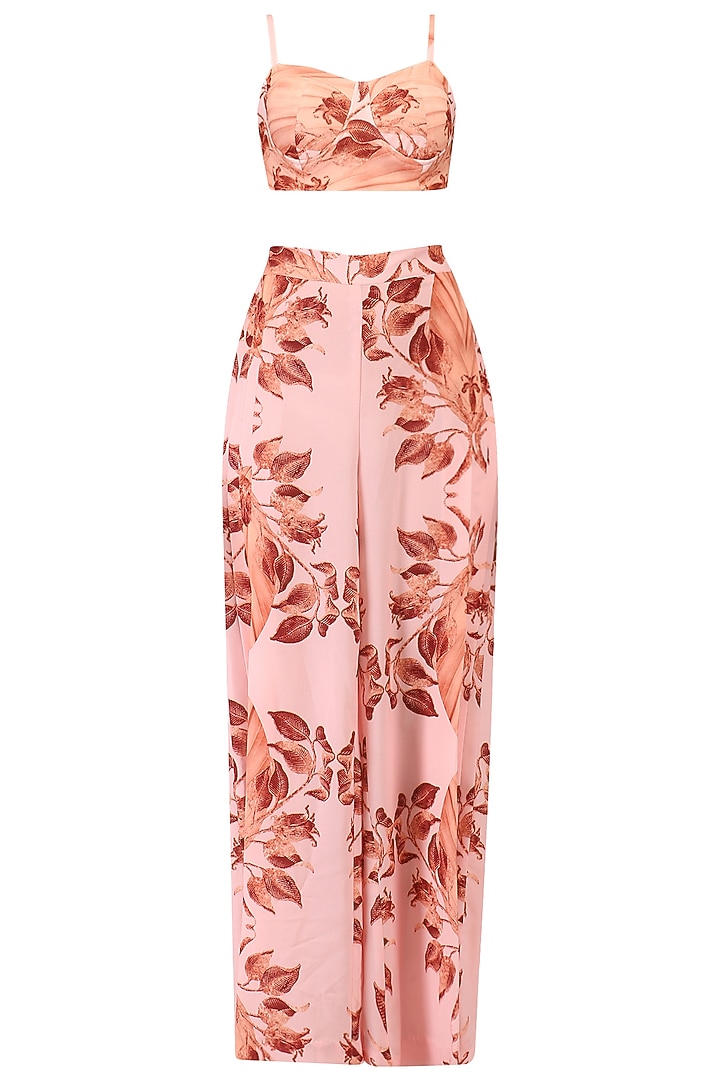 Pink lily print palazzo pants, bralet and jacket set available only at Pernia's Pop Up Shop.