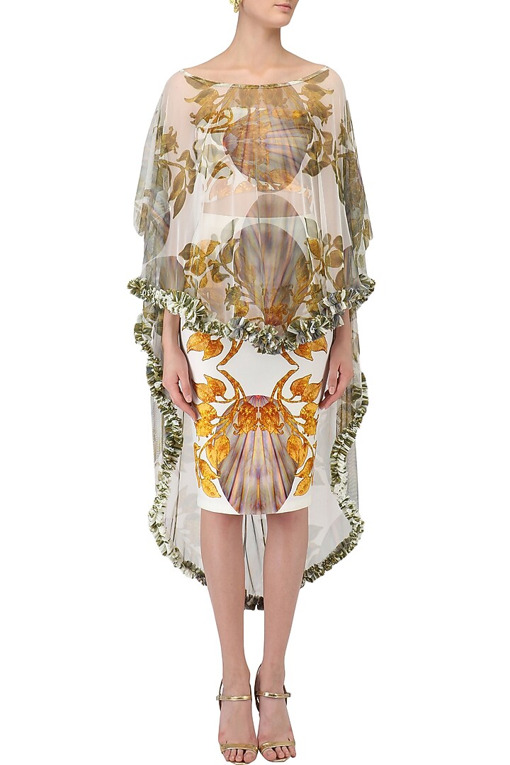 White lily print skirt, bustier and cape set available only at Pernia's Pop Up Shop.