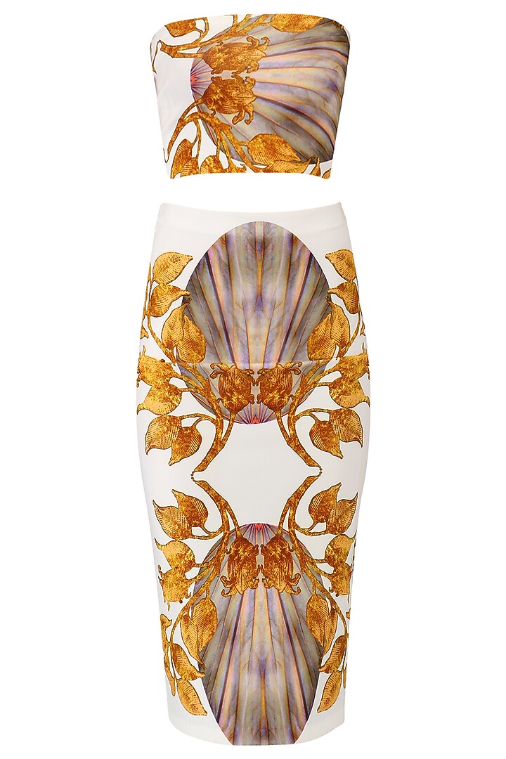 White lily print skirt, bustier and cape set available only at Pernia's Pop Up Shop.