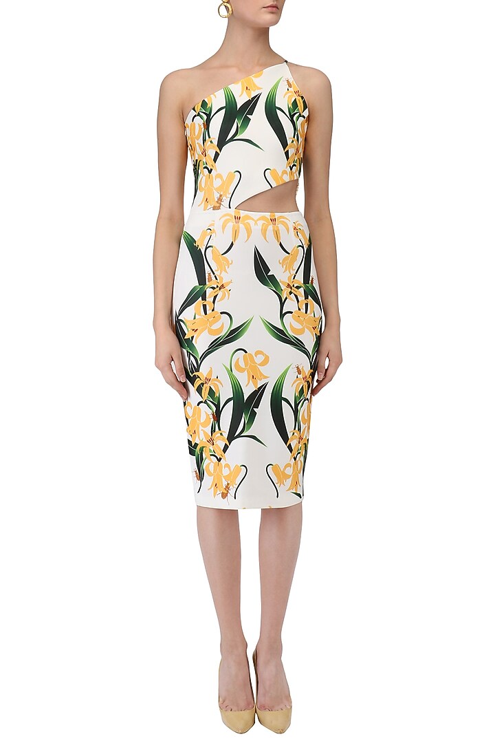 White lily print one shoulder dress available only at Pernia's Pop Up Shop.