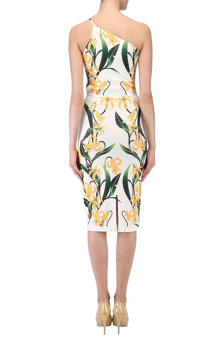White lily print one shoulder dress available only at Pernia's Pop Up Shop.