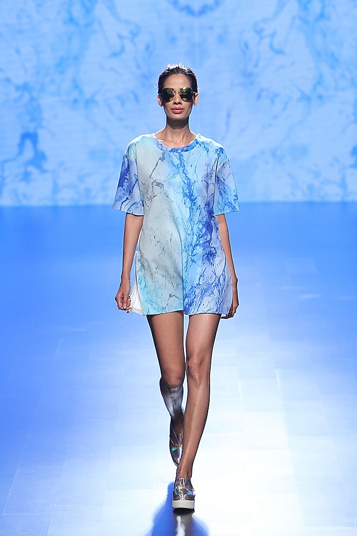 Blue Wave Print Shirt Dress by Farah Sanjana