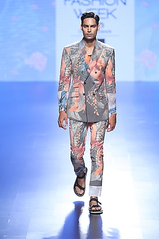 Multi Coloured Fish Photoreal Print Coat And Trouser Pants by Farah Sanjana
