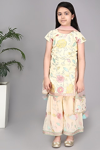 Lemon Yellow Georgette Sharara Set by Fashion Totz