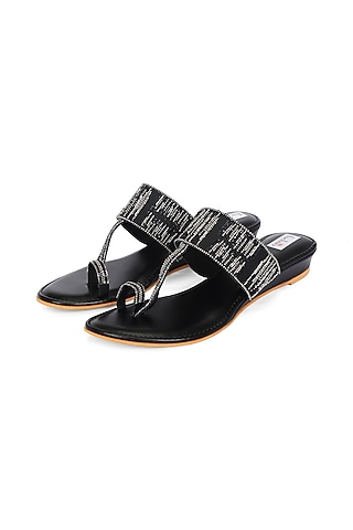Black Kolhapuri Slip-On Wedges by Fuchsia by Aashka Mehta