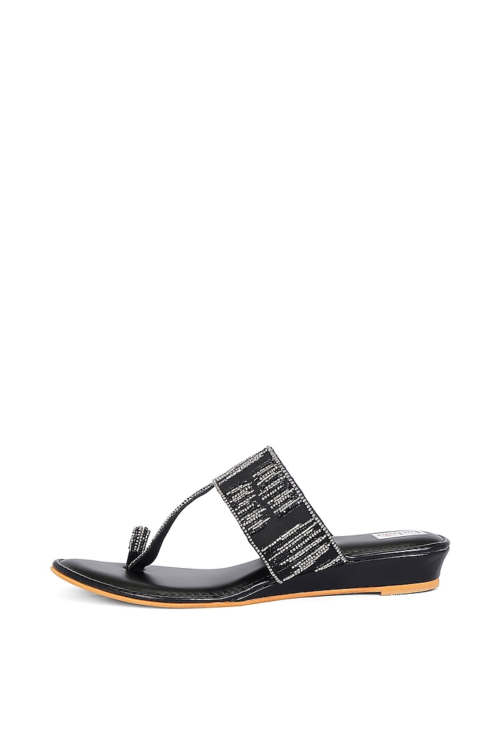 Black Kolhapuri Slip-On Wedges by Fuchsia by Aashka Mehta at Pernia's Pop Up Shop