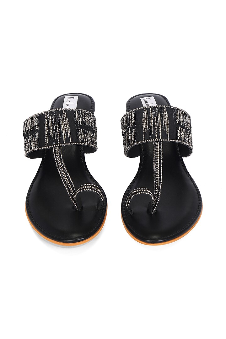 Black Kolhapuri Slip-On Wedges by Fuchsia by Aashka Mehta at Pernia's Pop Up Shop