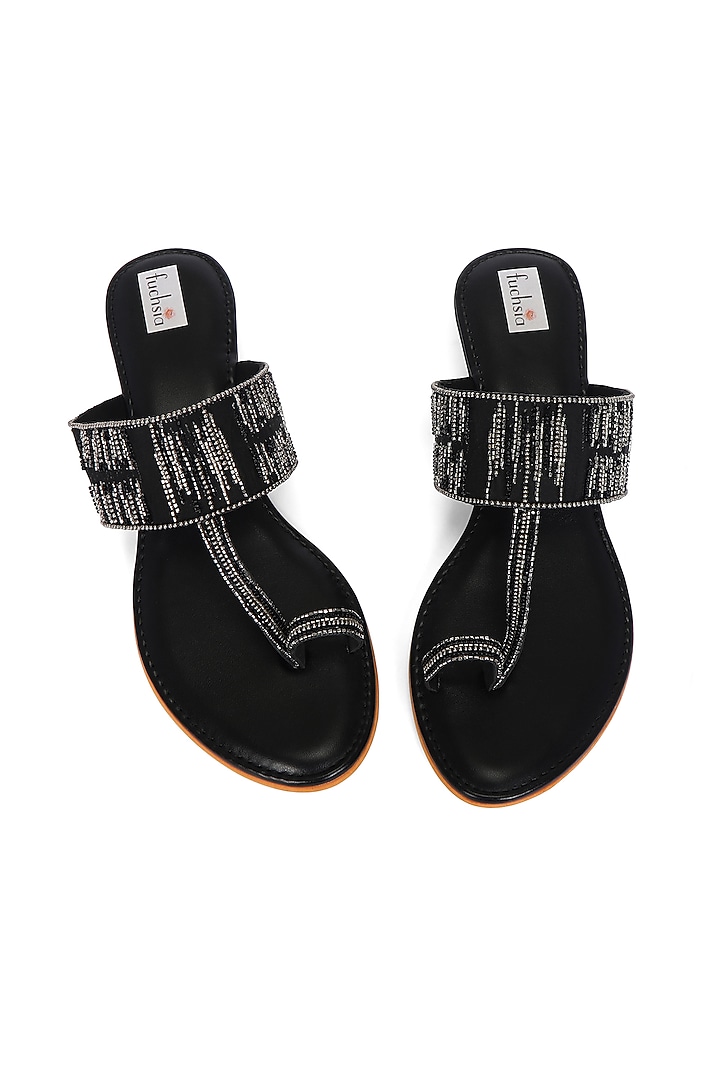 Black Kolhapuri Slip-On Wedges by Fuchsia by Aashka Mehta at Pernia's Pop Up Shop