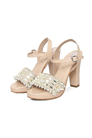 Nude Embellished Heels by Fuchsia by Aashka Mehta