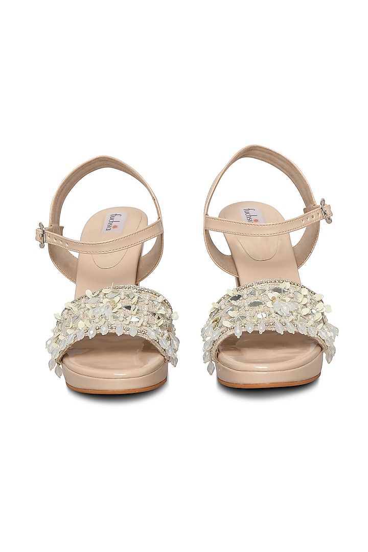 Nude Embellished Heels by Fuchsia by Aashka Mehta at Pernia's Pop Up Shop