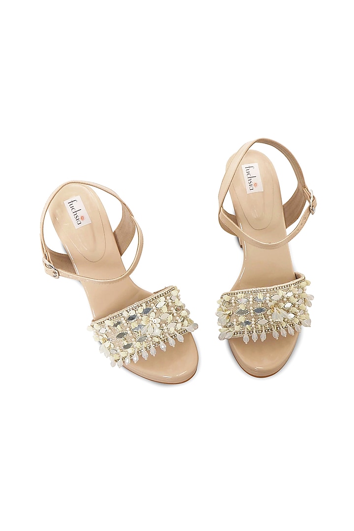 Nude Embellished Heels by Fuchsia by Aashka Mehta at Pernia's Pop Up Shop