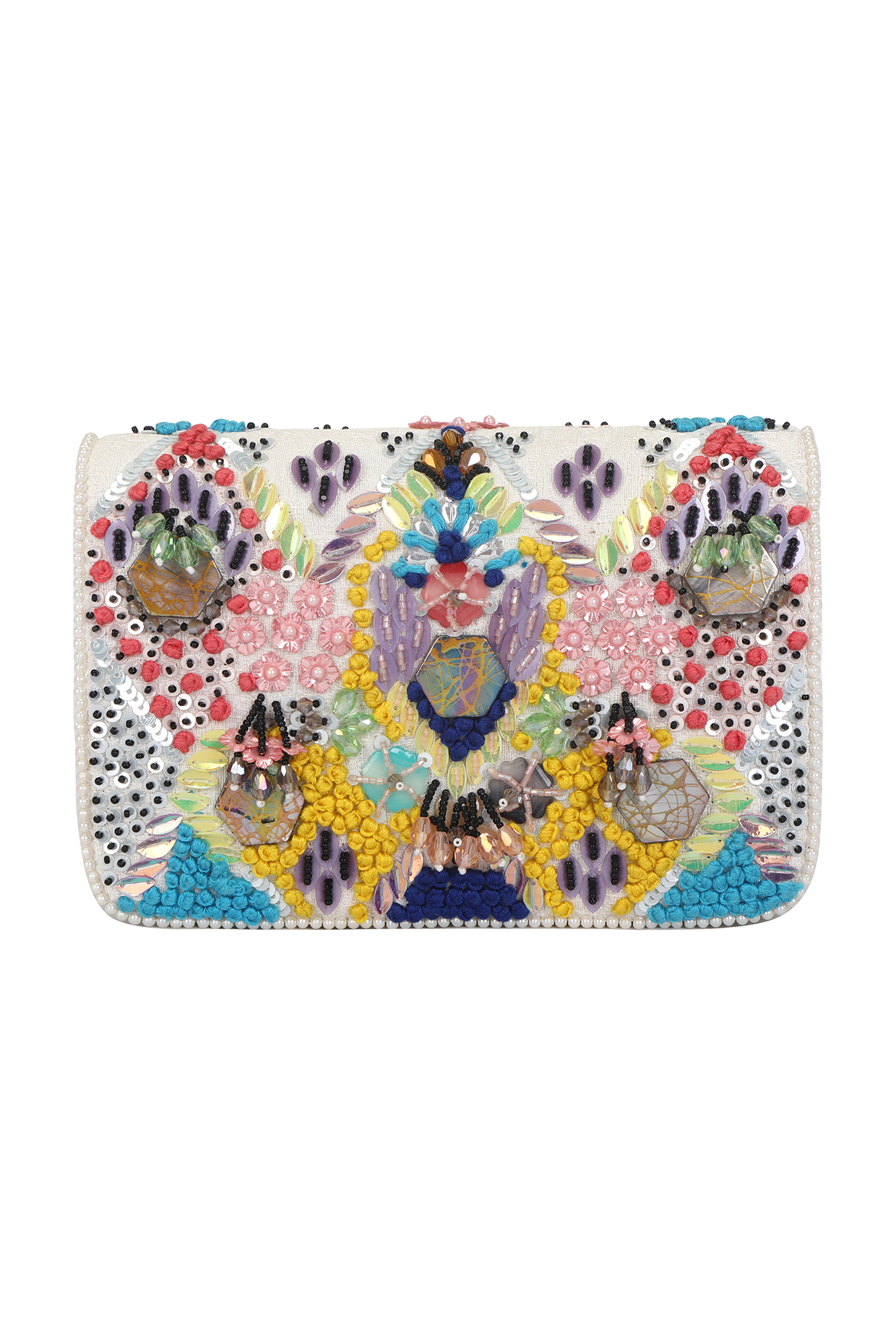 Multi-Colored Hand Embroidered Clutch by Fuchsia by Aashka Mehta at Pernia's Pop Up Shop