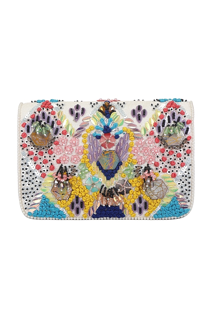 Multi-Colored Hand Embroidered Clutch by Fuchsia by Aashka Mehta at Pernia's Pop Up Shop