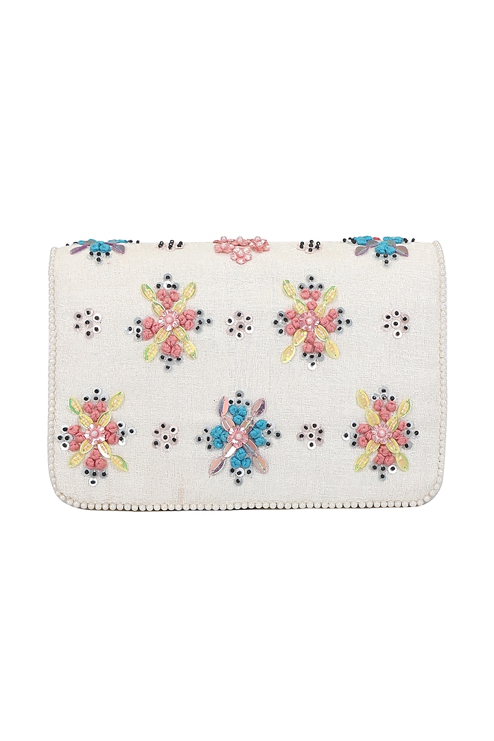 Multi-Colored Hand Embroidered Clutch by Fuchsia by Aashka Mehta at Pernia's Pop Up Shop