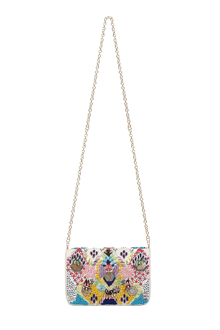Multi-Colored Hand Embroidered Clutch by Fuchsia by Aashka Mehta at Pernia's Pop Up Shop