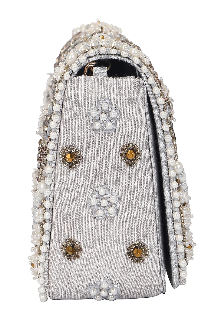 Ivory Hand Embroidered Clutch by Fuchsia by Aashka Mehta at Pernia's Pop Up Shop