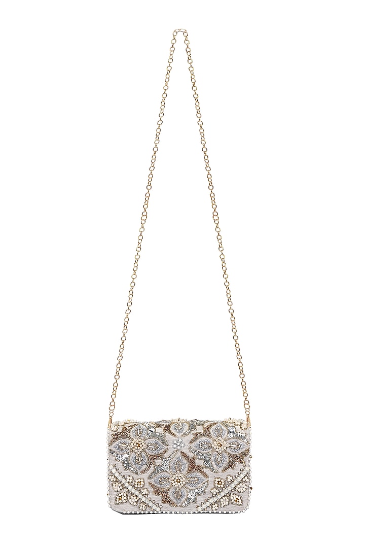 Ivory Hand Embroidered Clutch by Fuchsia by Aashka Mehta at Pernia's Pop Up Shop