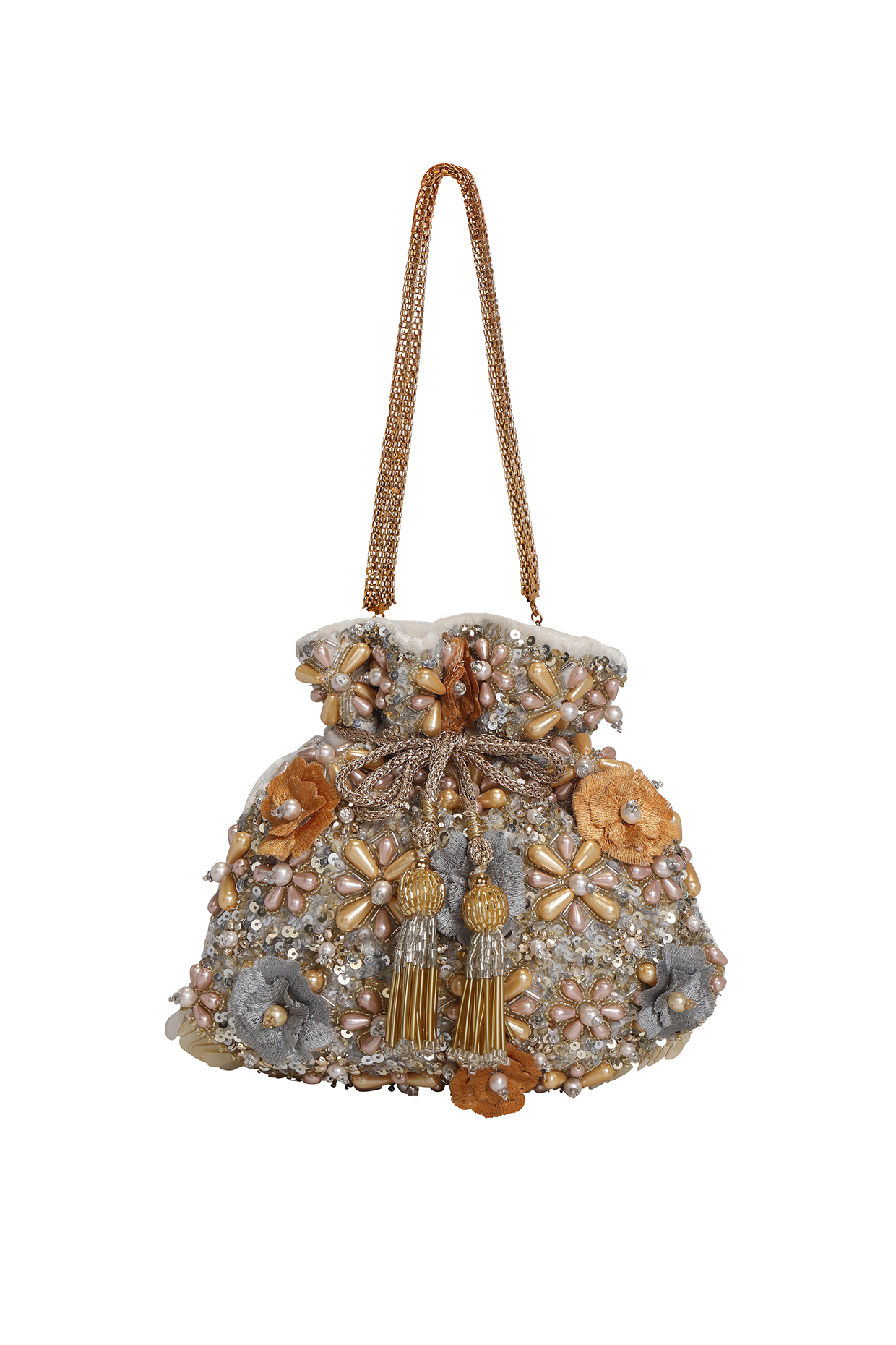 Gold Velvet Embroidered Potli by Fuchsia by Aashka Mehta at Pernia's Pop Up Shop