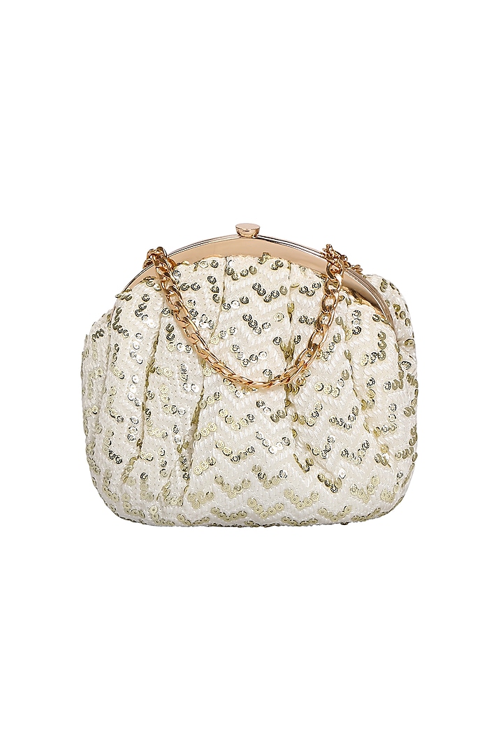 Ivory Georgette Embroidered Clutch by Fuchsia by Aashka Mehta at Pernia's Pop Up Shop