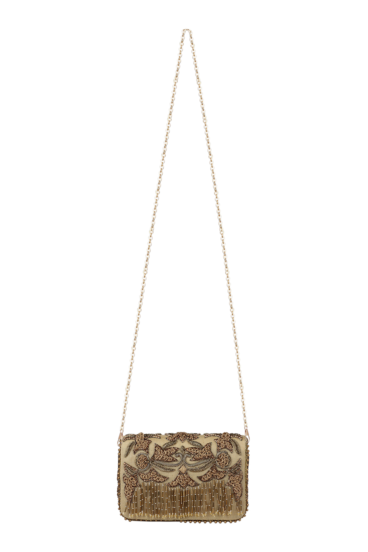 Gold Zardosi Embellished Clutch by Fuchsia by Aashka Mehta