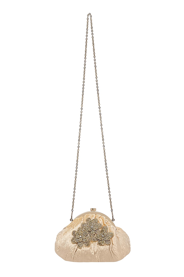 Gold Beaded Handmade Clutch by Fuchsia by Aashka Mehta at Pernia's Pop Up Shop