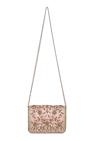 Peach Zardosi Embellished Clutch by Fuchsia by Aashka Mehta
