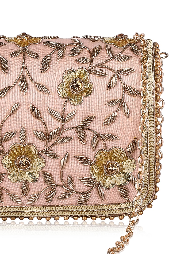Peach Zardosi Embellished Clutch by Fuchsia by Aashka Mehta at Pernia's Pop Up Shop