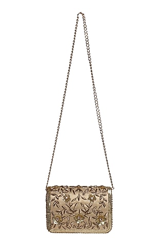 Gold Zardosi Embellished Clutch by Fuchsia by Aashka Mehta