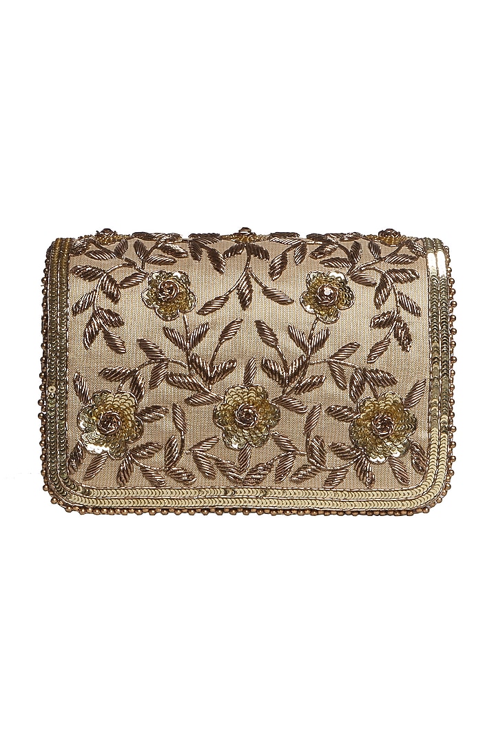 Gold Zardosi Embellished Clutch by Fuchsia by Aashka Mehta at Pernia's Pop Up Shop