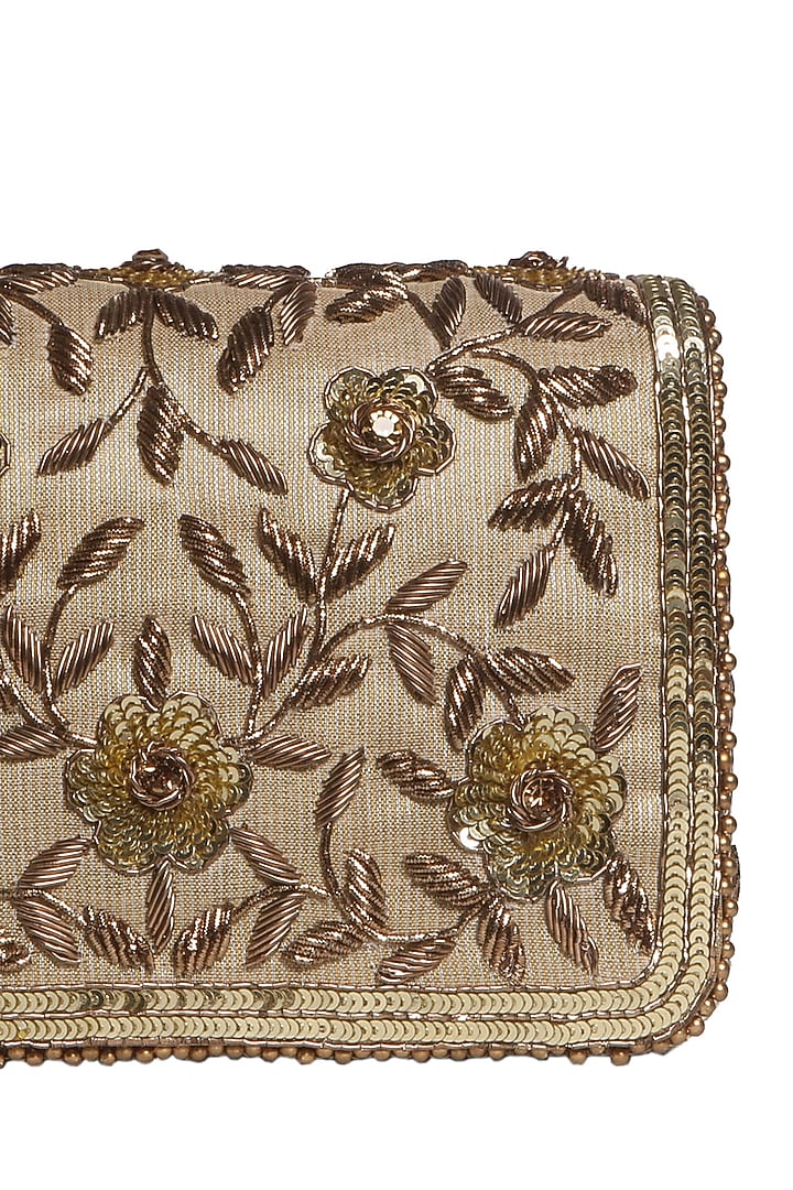 Gold Zardosi Embellished Clutch by Fuchsia by Aashka Mehta at Pernia's Pop Up Shop