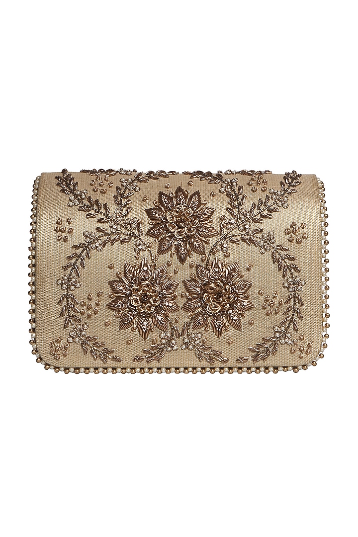 Gold Pearl Embellished Clutch by Fuchsia by Aashka Mehta at Pernia's Pop Up Shop