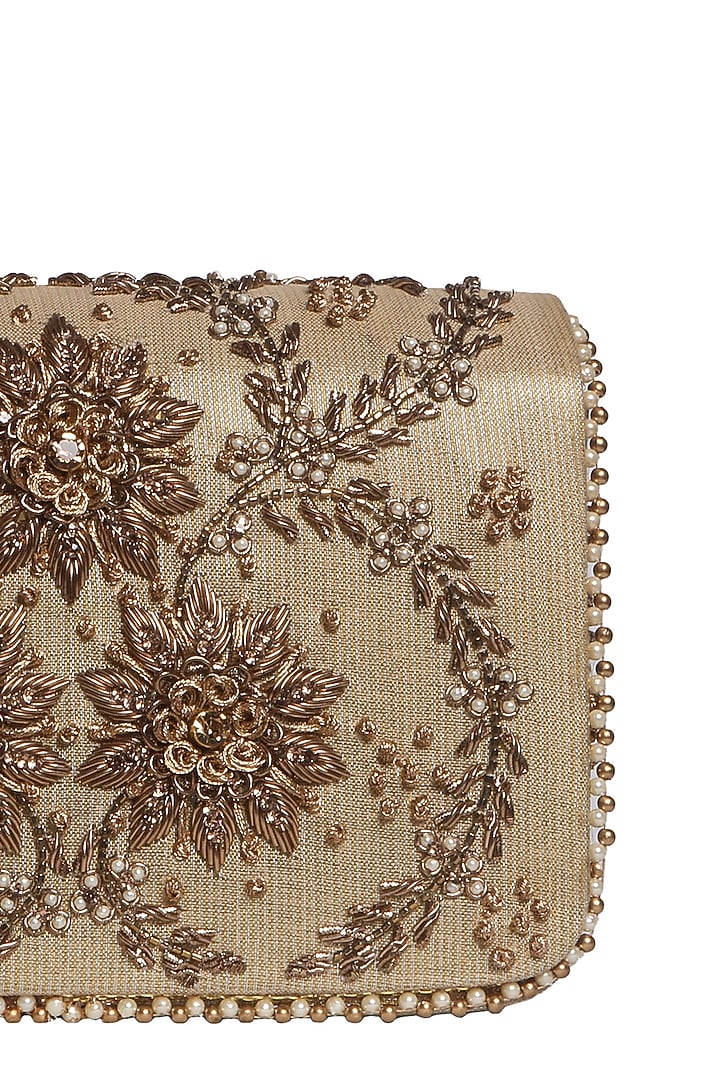 Gold Pearl Embellished Clutch by Fuchsia by Aashka Mehta at Pernia's Pop Up Shop