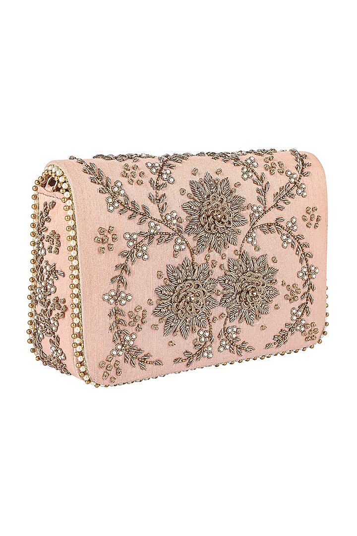Peach Pearl Embellished Clutch by Fuchsia by Aashka Mehta at Pernia's Pop Up Shop