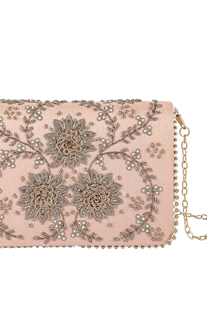 Peach Pearl Embellished Clutch by Fuchsia by Aashka Mehta at Pernia's Pop Up Shop