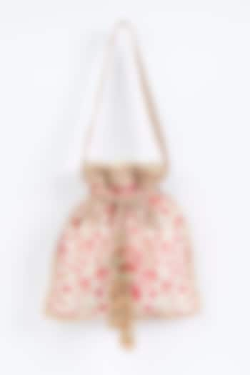 Ivory Floral Printed Potli by Fuchsia by Aashka Mehta at Pernia's Pop Up Shop