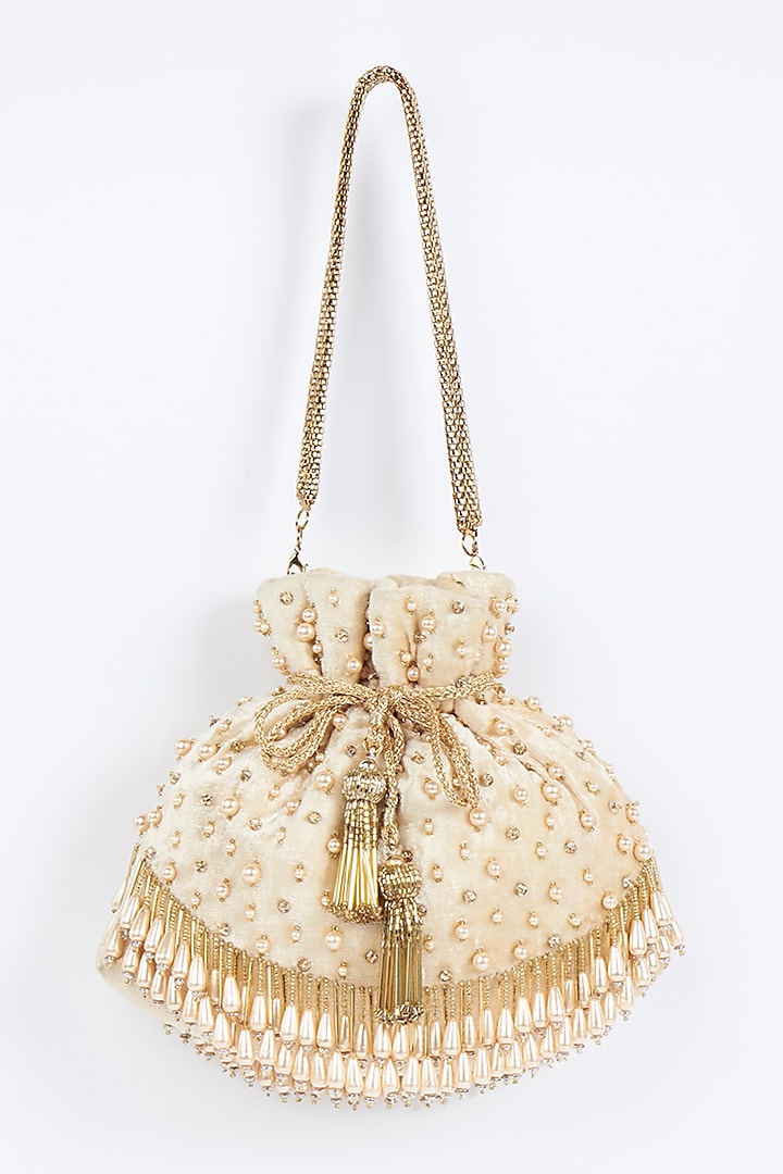 Beige Embroidered Potli by Fuchsia by Aashka Mehta at Pernia's Pop Up Shop