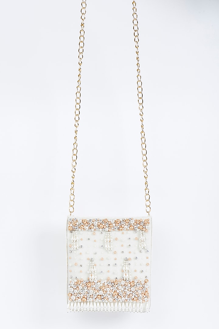 White Handmade Clutch by Fuchsia by Aashka Mehta at Pernia's Pop Up Shop