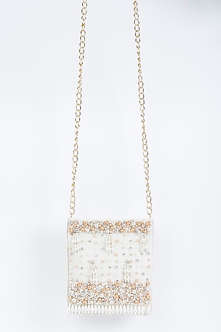 White Handmade Clutch by Fuchsia by Aashka Mehta