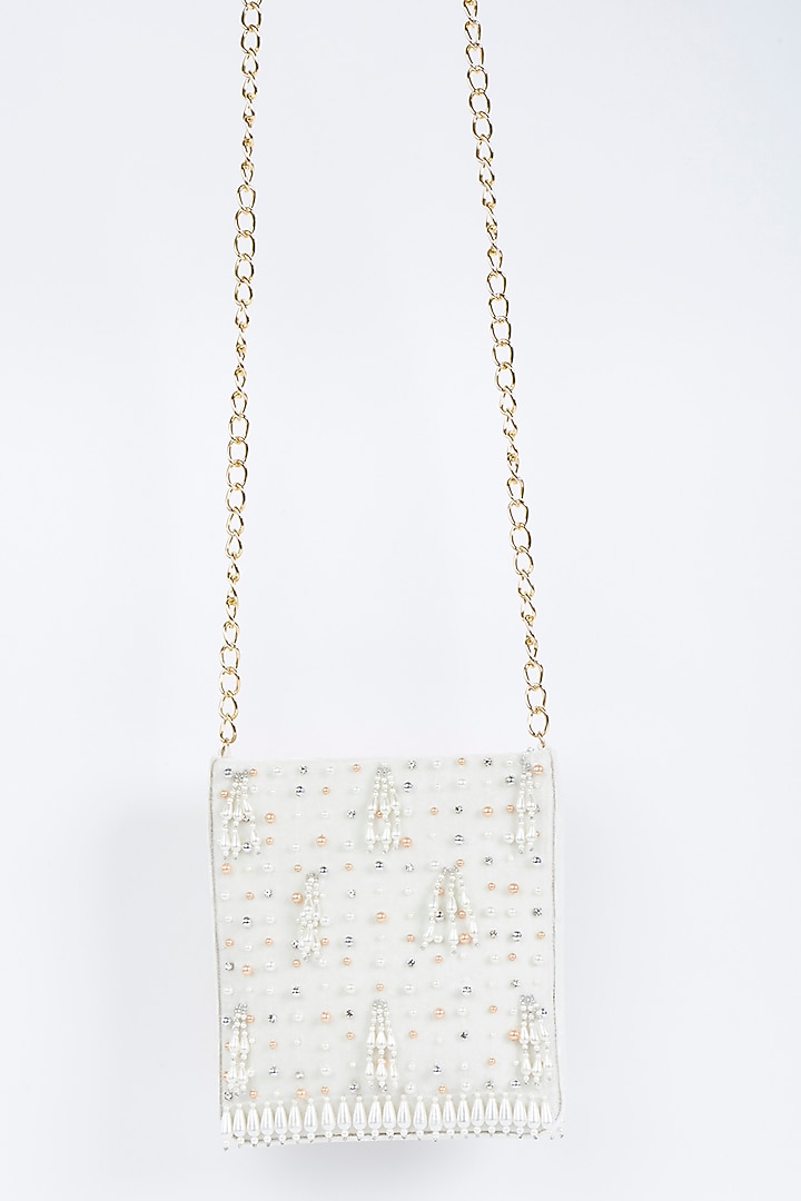 White Handmade Clutch by Fuchsia by Aashka Mehta at Pernia's Pop Up Shop