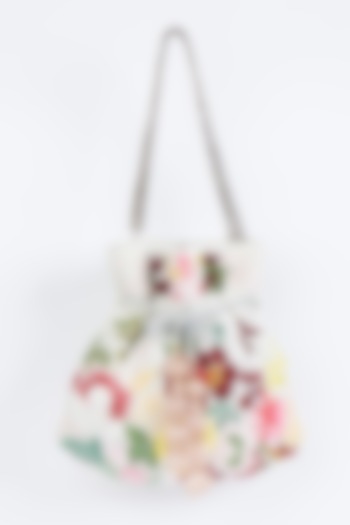 Cream Floral Embroidered Potli by Fuchsia by Aashka Mehta at Pernia's Pop Up Shop