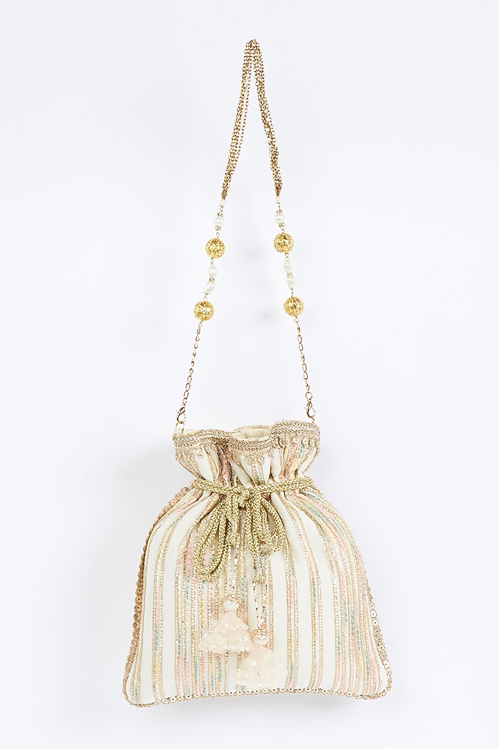 Ivory Floral Printed Potli by Fuchsia by Aashka Mehta at Pernia's Pop Up Shop